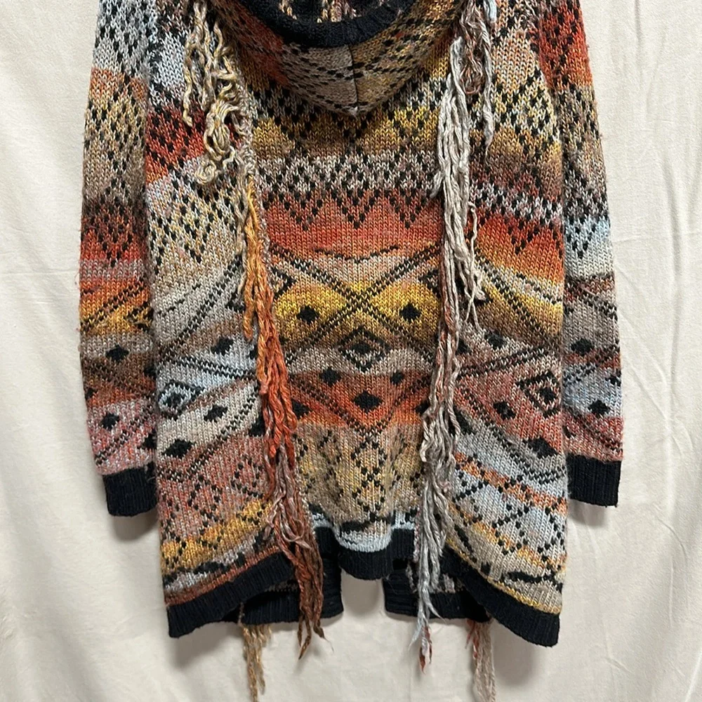 Idyllwind Multicolor Fringe Knit Cardigan - Black Trim